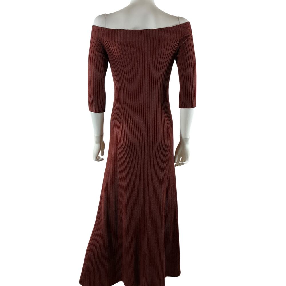 Chloe Ribbed Burgundy Off Shoulder Maxi Dress Size S